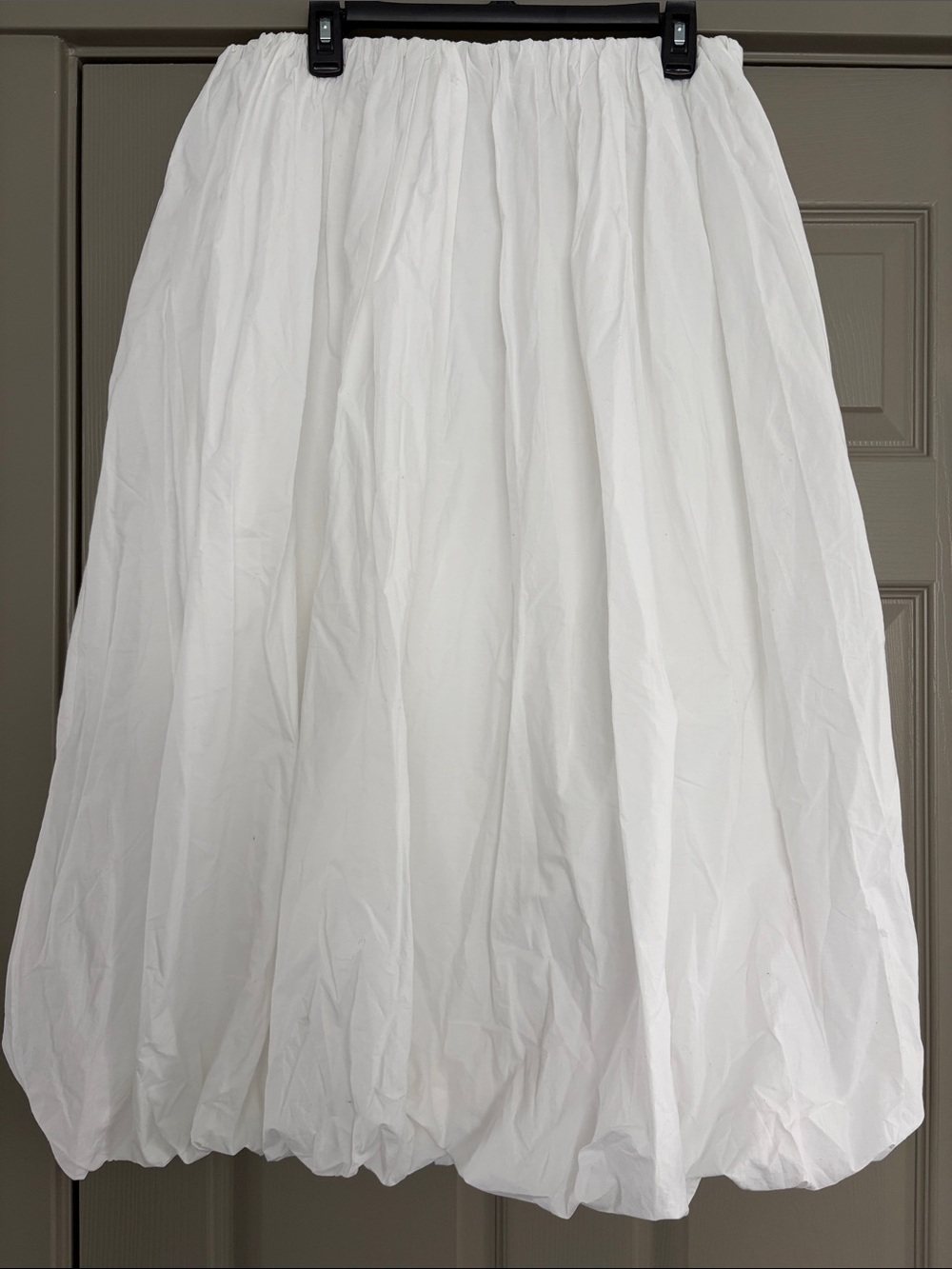 LOFT White Full A-Line Skirt with Elastic Waist and Bubble Hem